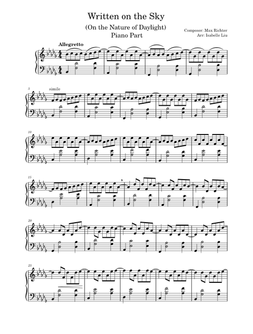 Written on the sky – Max Richter Written on the Sky piano part