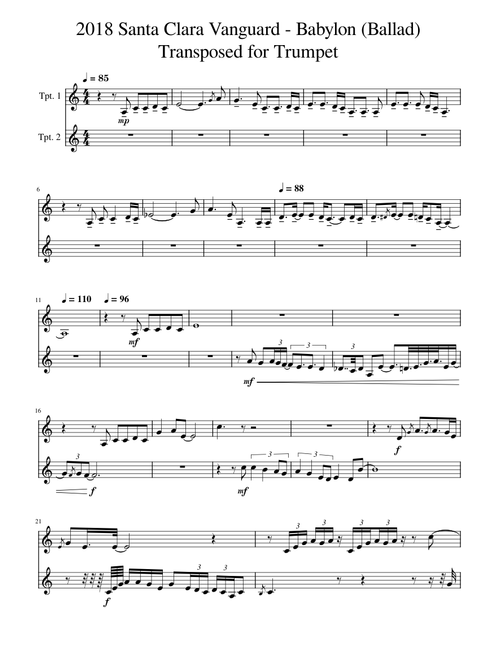 SCV 2018 Babylon (Ballad) - Transposed for Trumpet