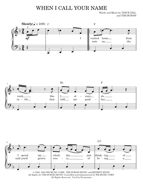 When i call your name - Vince Gill (Easy Piano)