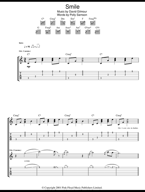 Smile - David Gilmour (Guitar Tab)
