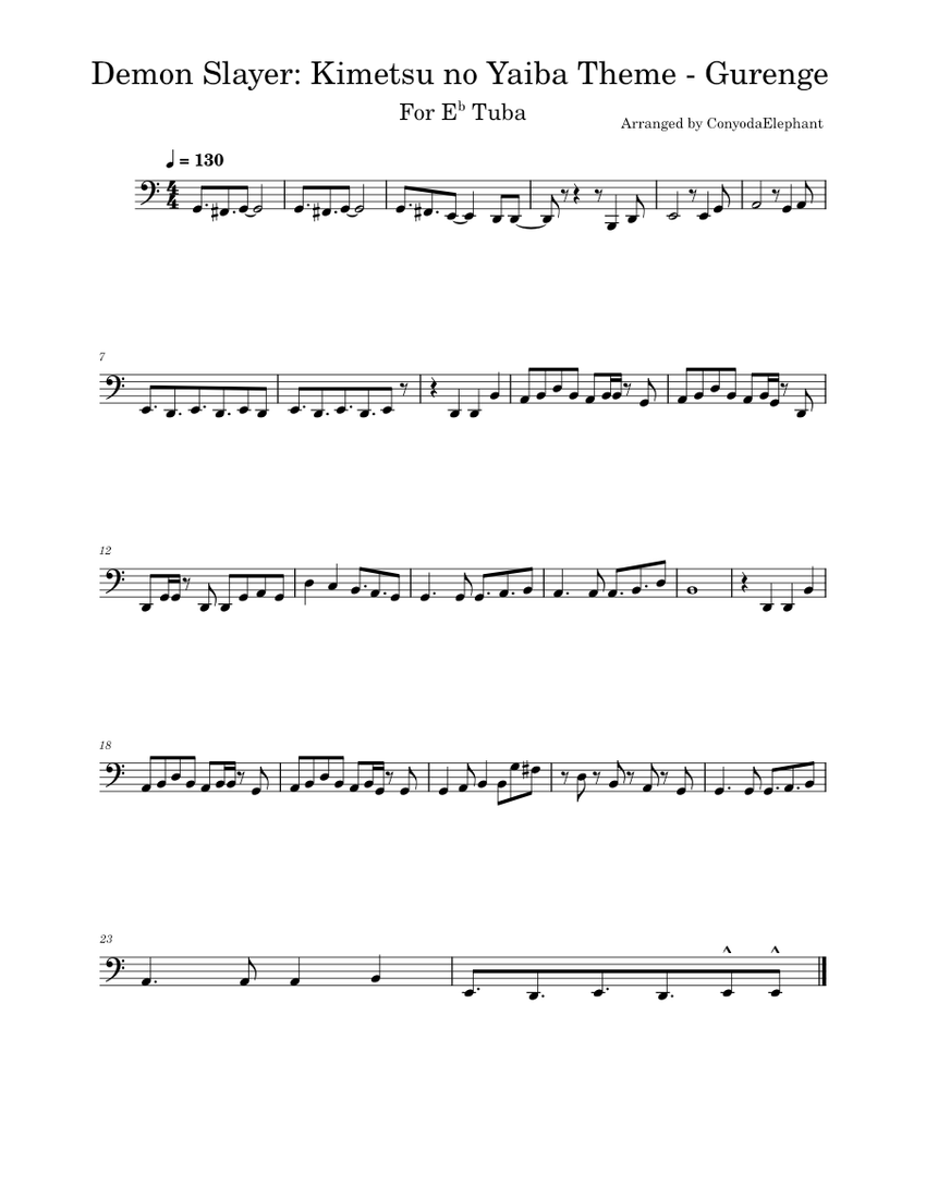 Kimetsu no Yaiba/Demon Slayer Theme: Gurenge for Tuba Sheet Music