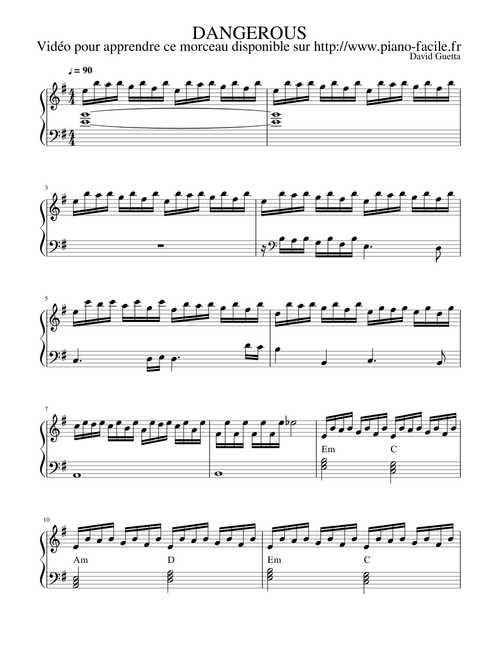 Dangerous David Guetta - Piano