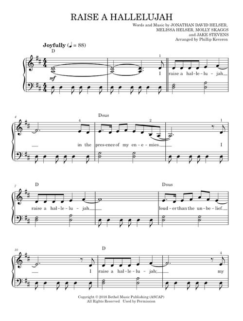 Raise A Hallelujah (arr. Phillip Keveren) - Bethel Music, Jonathan David Helser & Melissa Helser (Easy Piano)