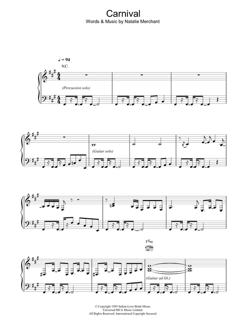 Carnival - Natalie Merchant (Piano-Vocal-Guitar (Piano Accompaniment))