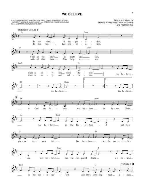We Believe - Newsboys (Lead Sheet - Fake Book)