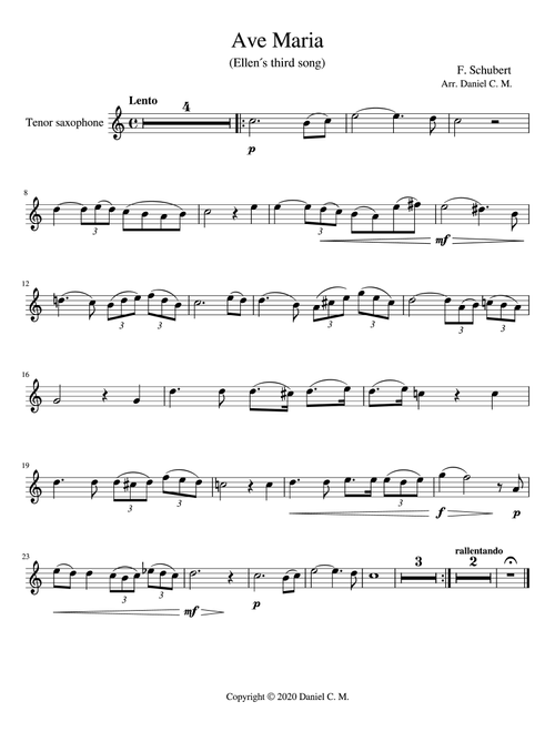 Ave Maria for tenor saxophone and piano (Arr. Daniel C. M.) - Franz Schubert (Tenor Sax and Piano)
