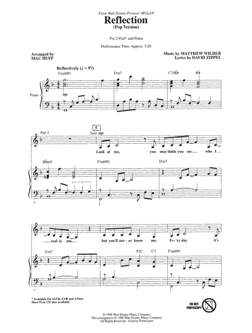 Reflection (Pop Version) (from Mulan) (arr. Mac Huff) - Christina Aguilera (Choral, 2-Part)