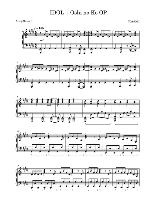 IDOL ã¢ã¤ãã« | Oshi no Ko OP (Arr. Marco D.) - YOASOBI (Piano Solo)