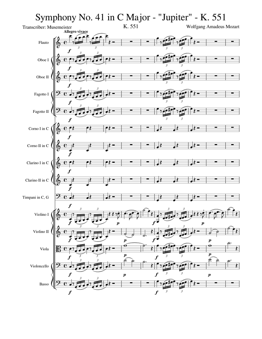 琴笛ページ①④ Mozart Symphony No. 41 