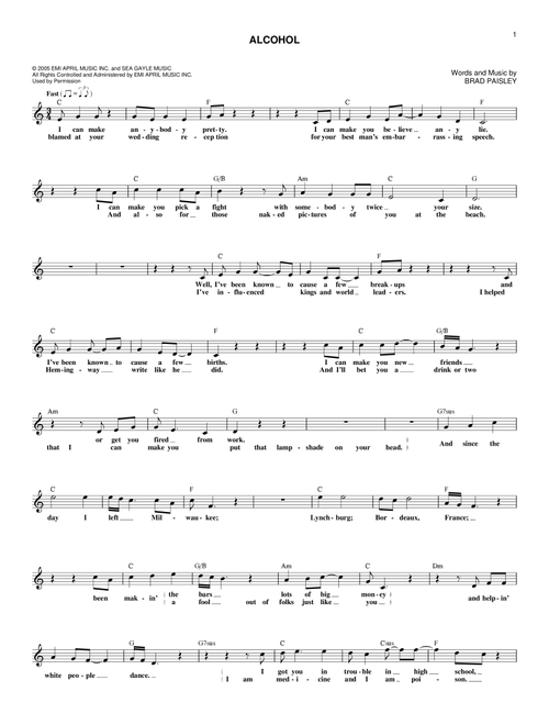 Alcohol - Brad Paisley (Lead Sheet - Fake Book)