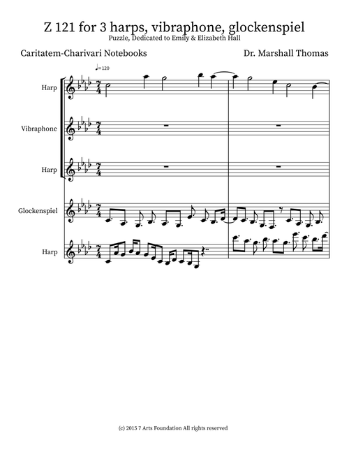 Z 121 for 3 harps, vibraphone, glockenspiel - Celebrity Chamber Players (Small Ensemble)