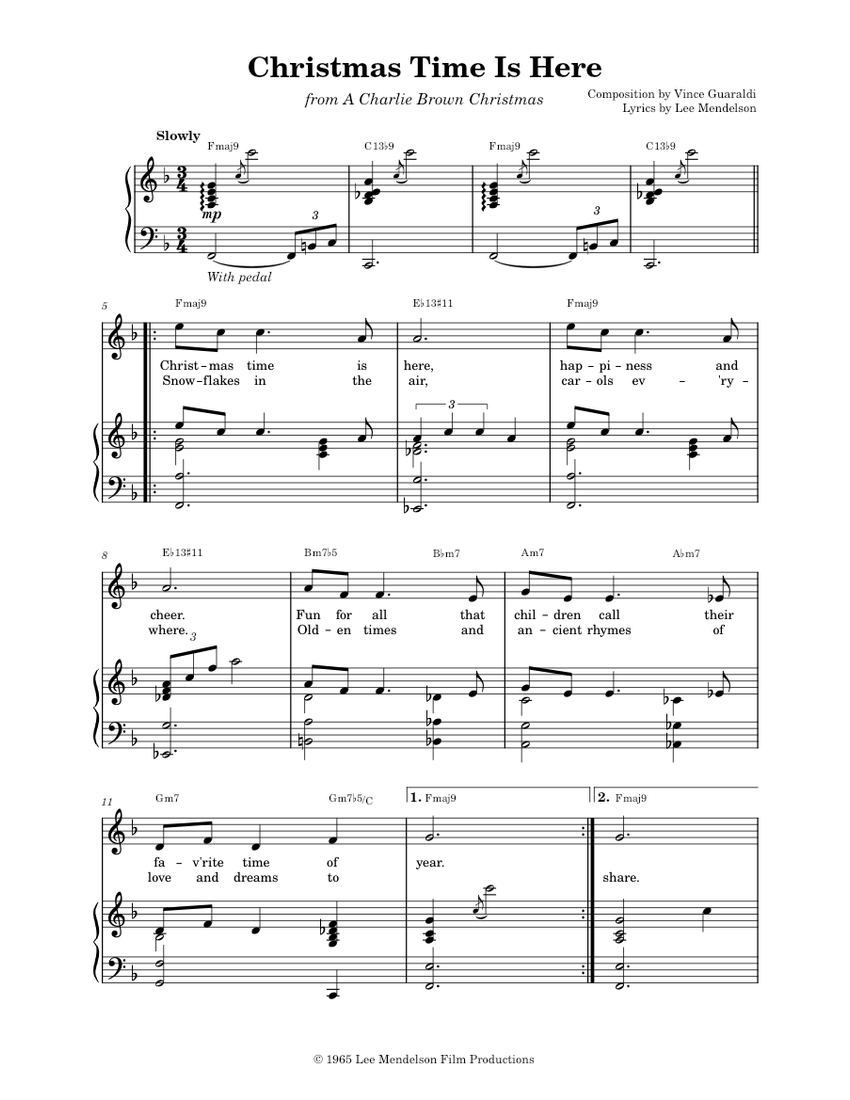 Christmas Time Is Here – Vince Guaraldi Trio Sheet music for Piano (Solo) | Musescore.com