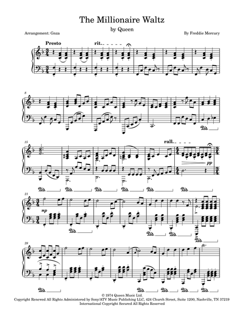 The Millionaire Waltz (Arr. Gnza) - Queen (Piano Solo)