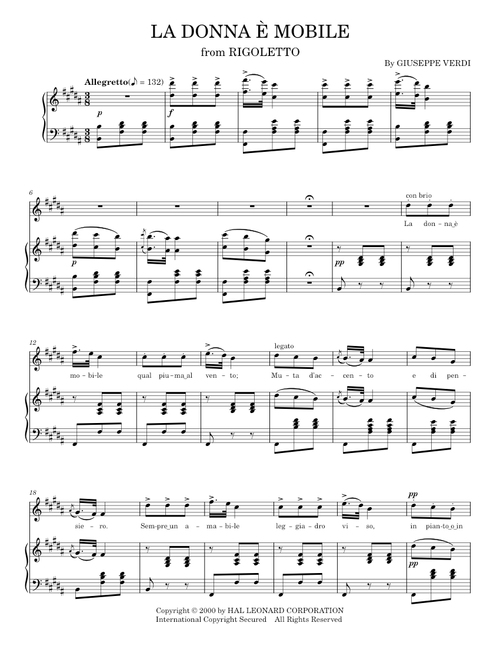 La Donna 'e Mobile - Giuseppe Verdi (Piano Vocal)