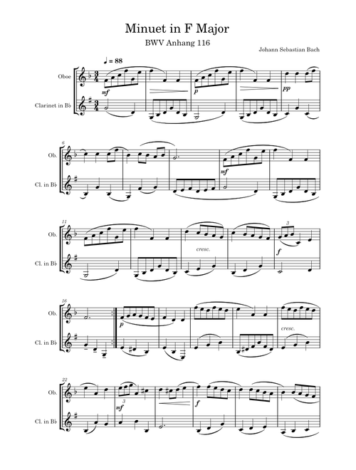Minuet in G major, BWV Anh. 116 – Johann Sebastian Bach Minuet in F Major