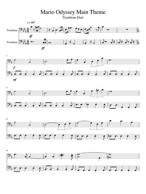 Super Mario Odyssey Main Theme - Trombone Duet