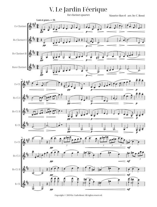 Ma Mère l'Oye - V. Le Jardin Feerique for Clarinet Quartet (Arr. Carlo Rossi) - Maurice Ravel (Small Ensemble)