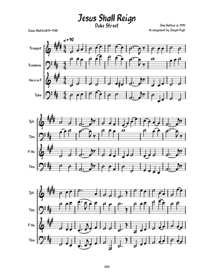 Image John Hatton image beautiful - Jesus_Shall_Reign(Brass Quartet)-John Hatton Sheet music for ...