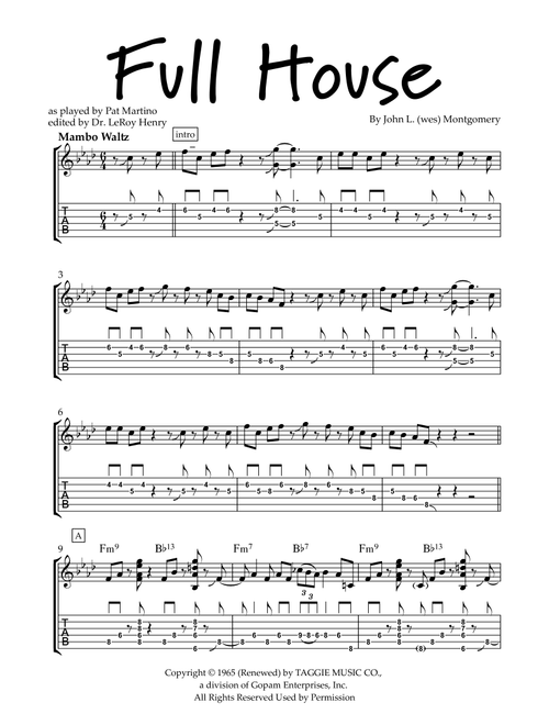 Full House (Arr. edited by Dr. LeRoy Henry) - Wes Montgomery (Guitar Tab)