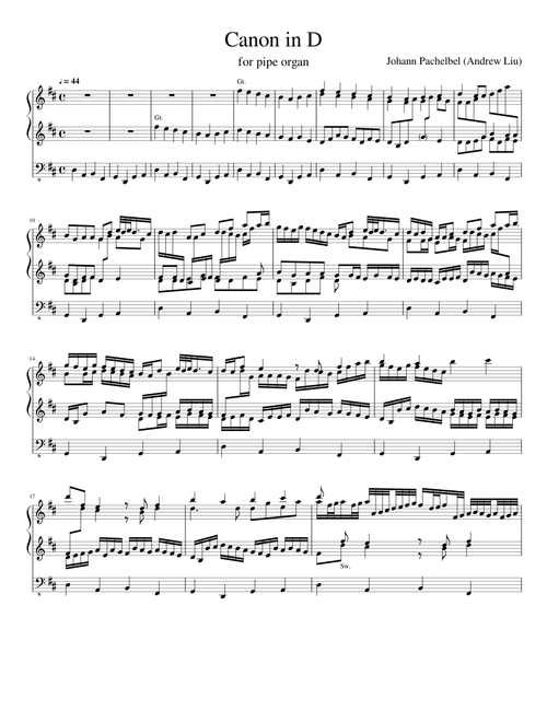 Canon in D (transcription for organ)
