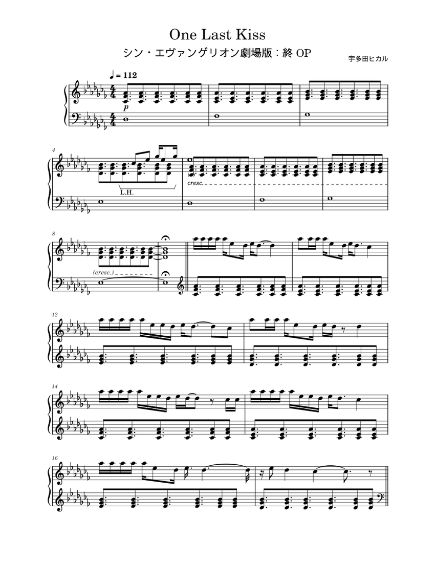 One Last Kiss – 宇多田ヒカル Sheet music for Piano (Solo One Last Kiss – 宇多田ヒカル Sheet music for Piano (Solo
