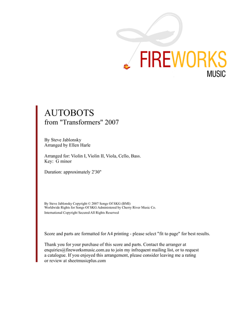 Autobots (Arr. Ellen Harle) - Steve Jablonsky (Orchestra)