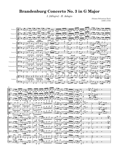 Bach - Brandenburg Concerto No. 3 in G Major (BWV 1048): I. [Allegro] - II. Adagio