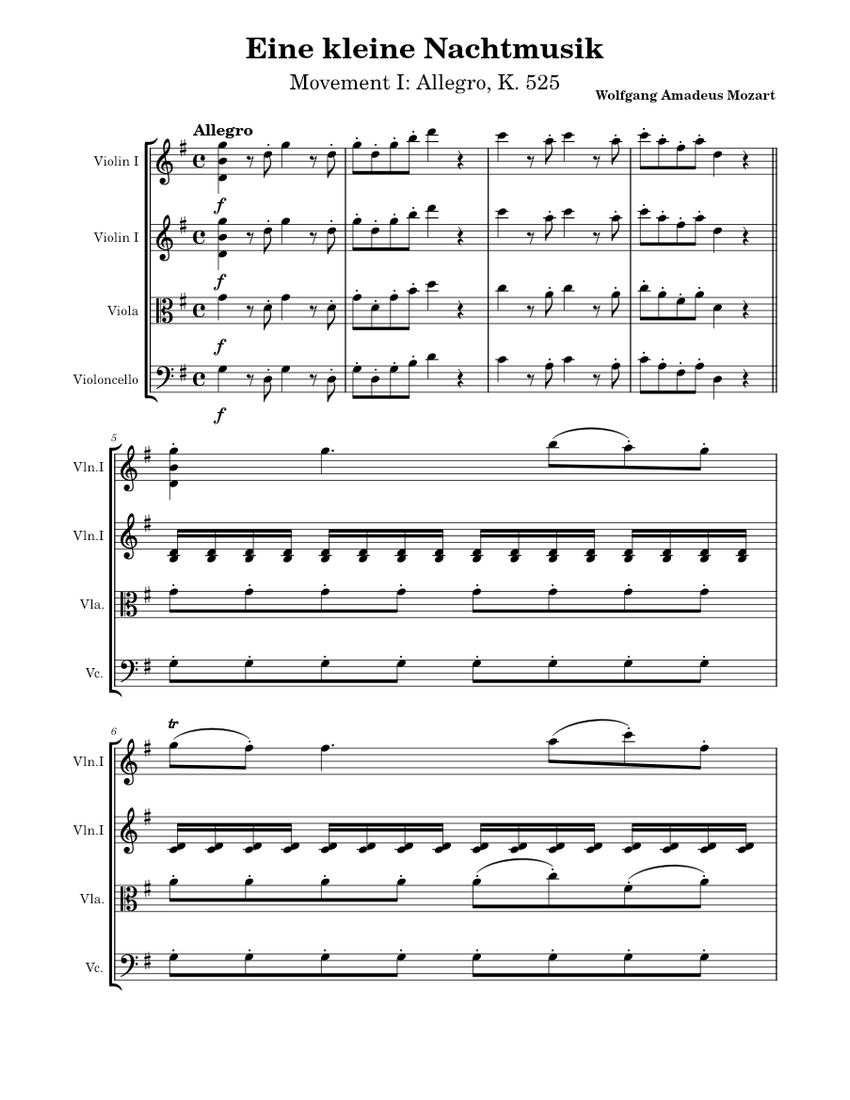 Eine Kleine Nachtmusik - Wolfgang Amadeus Mozart Sheet Music for ...