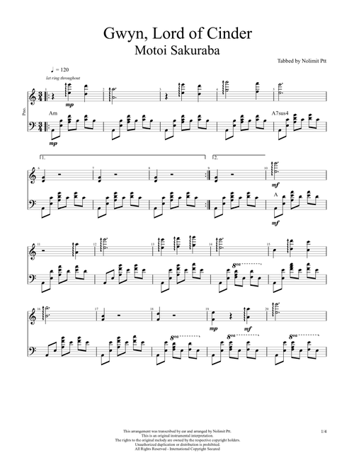 Gwyn, Lord of Cinder - Mötoi Sakuraba (Piano Solo)