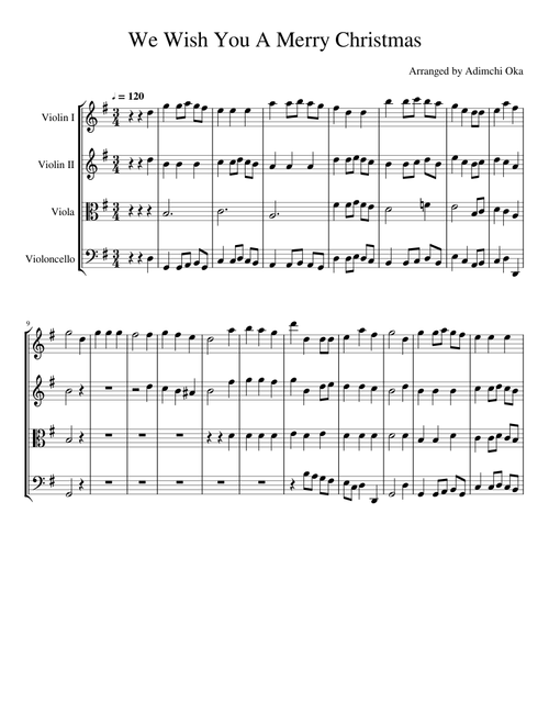 We Wish You A Merry Christmas For String Quartet