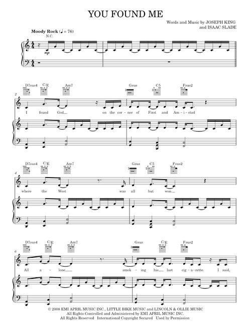 You found me - The Fray (Piano-Vocal-Guitar)