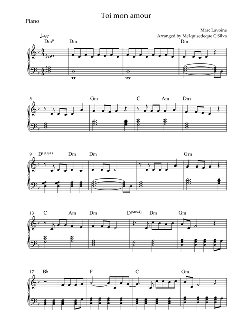 Toi Mon Amour (Arr. Melquisedeque C.Silva) - Lavoine Marc, Christophe Casanave (Piano Solo)