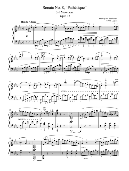 Beethoven - Piano Sonata No. 8, “Pathétique”, 3rd Movement Op.13 - Original With Fingered (Arr. poon) - Ludwig Van Beethoven (Piano Solo)