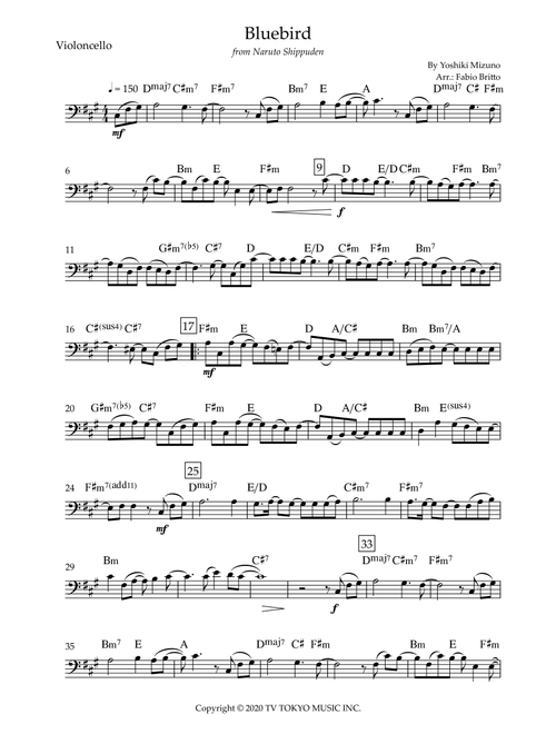 Ikimono Gakari's Blue Bird (Arr. Fabio Britto) - Yoshiki Mizuno (Cello Solo)