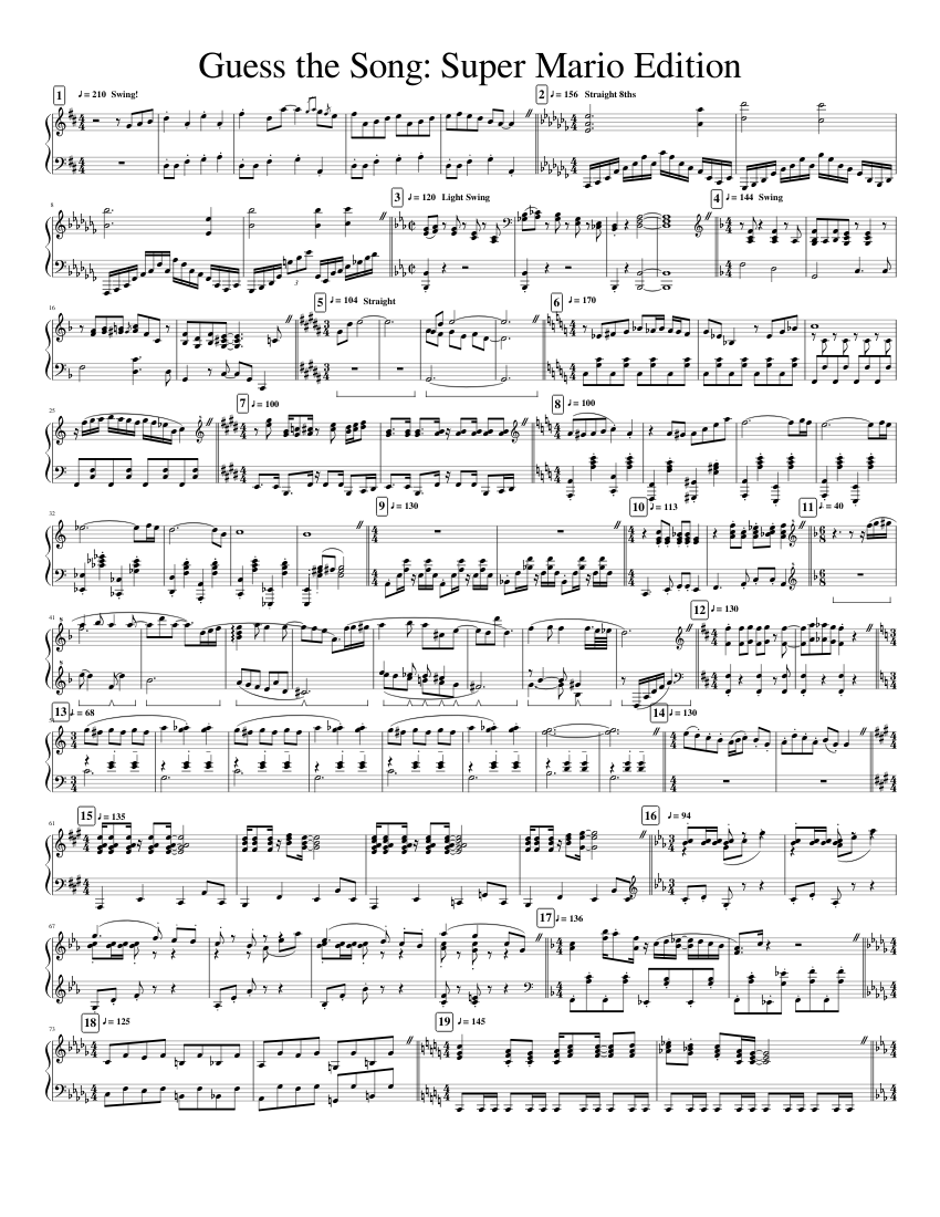 Guess the Song: Super Mario Edition Sheet Music for Piano (Solo ...