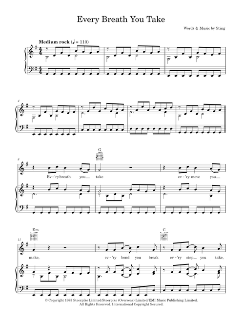 Every Breath You Take - Sting, The Police (Piano-Vocal-Guitar (Piano Accompaniment))