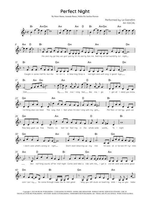 Perfect Night (Arr. Arr. Ed.CAL) - Le Sserafim (Lead Sheet - Fake Book)
