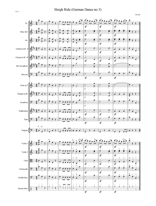 Mozart Sleigh Ride (amateur or school orchestra) (Arr. Pam Moutoussi) (Full Orchestra)
