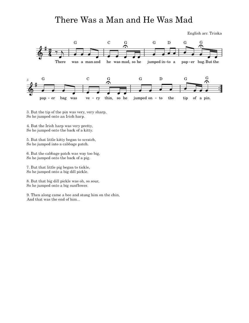 There Was a Man and He Was Mad – English arr. Trinka Sheet music for ...