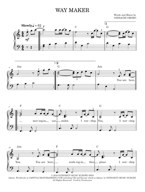 Way maker - Sinach (Easy Piano)