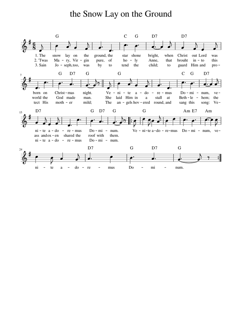 Snow Lay the Snow Lay on the Ground Sheet Music with Chords for Piano (Solo ...