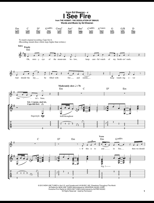 I See Fire (from The Hobbit) - Ed Sheeran (Guitar Tab)