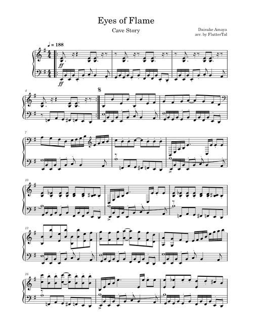 Eyes of Flame – Cave Story sheet music arranged by FlutterTal