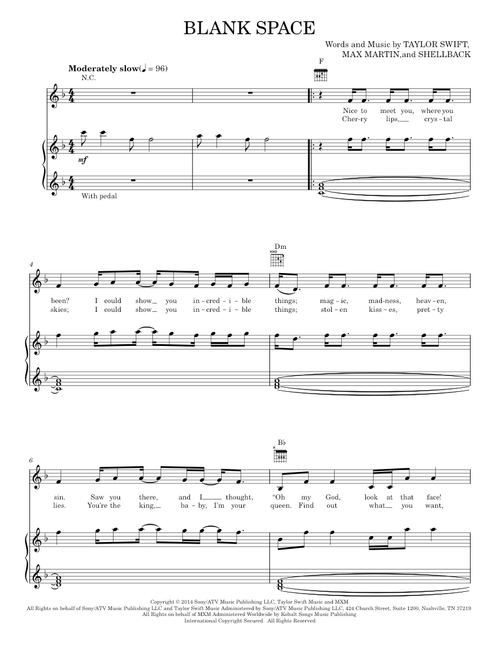Blank space - Taylor Swift (Piano-Vocal-Guitar)