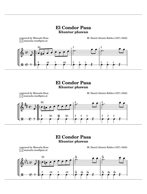 El Condor Pasa (easy accordion, multiple key signatures) (Arr. Manuela Rosa) - Daniel Alomía Robles (Piano Chords-Lyrics)