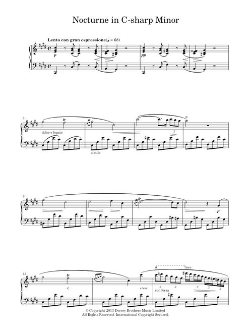Nocturne In C# Minor - Frederic Chopin (Piano Solo)