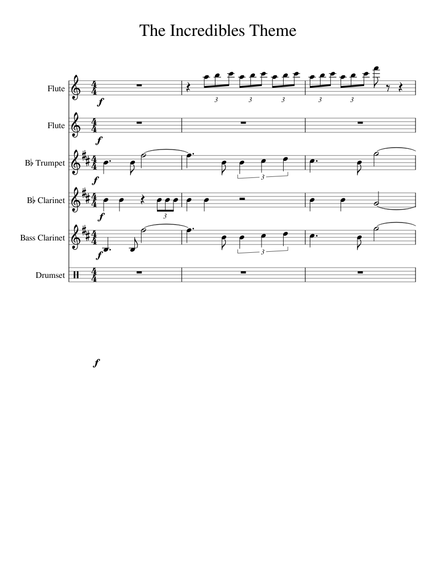 The Incredibles Theme Sheet music for Flute, Clarinet in b-flat ...