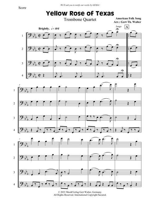 Yellow Rose of Texas (Arr. Gert Th. Walter) - American Folk Song (Brass Ensemble)