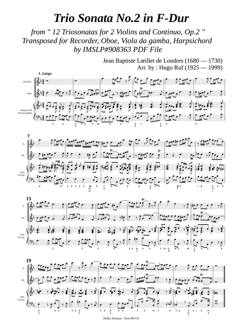 Loeillet, J.B. de London _ Trio Sonata Op.2 No.2 in F-Dur [Rec, Ob, Viol, Hch]