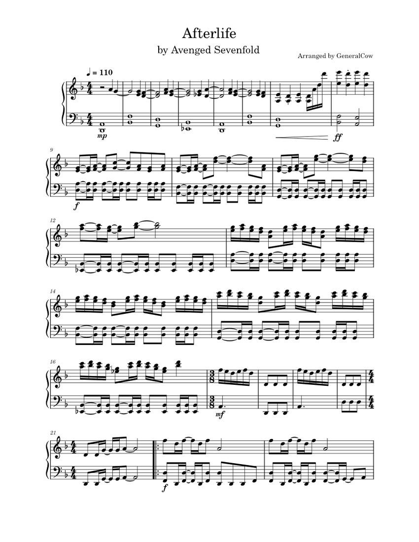 Afterlife – Avenged Sevenfold (Piano Solo) Sheet Music for